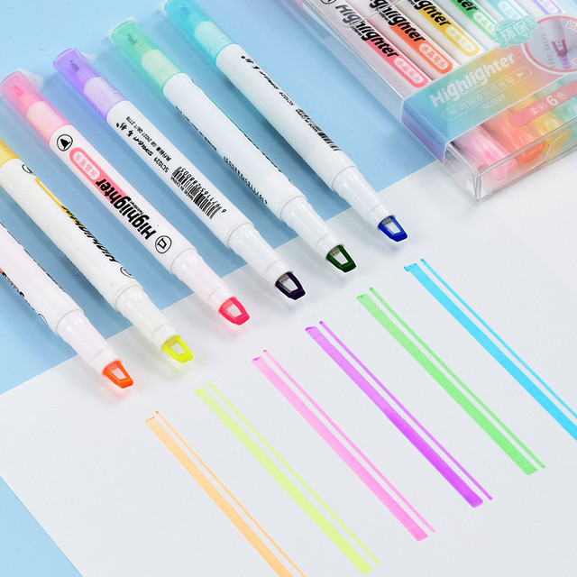 6PCS Clear View Highlighter Double End Highlighter Pens Macaron Color Manga  Markers Midliner Pastel highlighters Kawaii Japanese - AliExpress